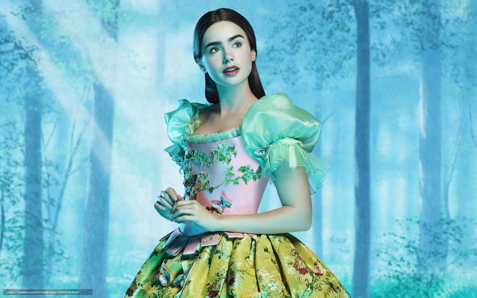 woman in floral dress in forest