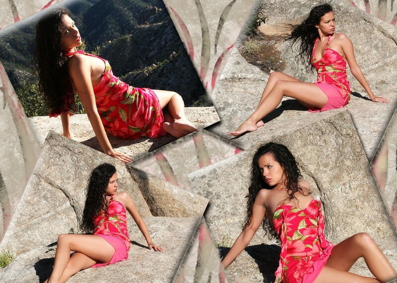 woman in floral dress on rocks