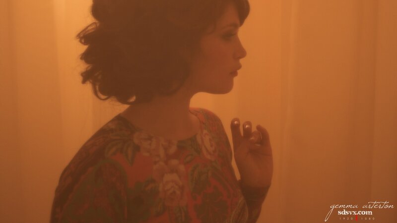 Woman in Floral Dress — Orange, Dramatic, Photograph