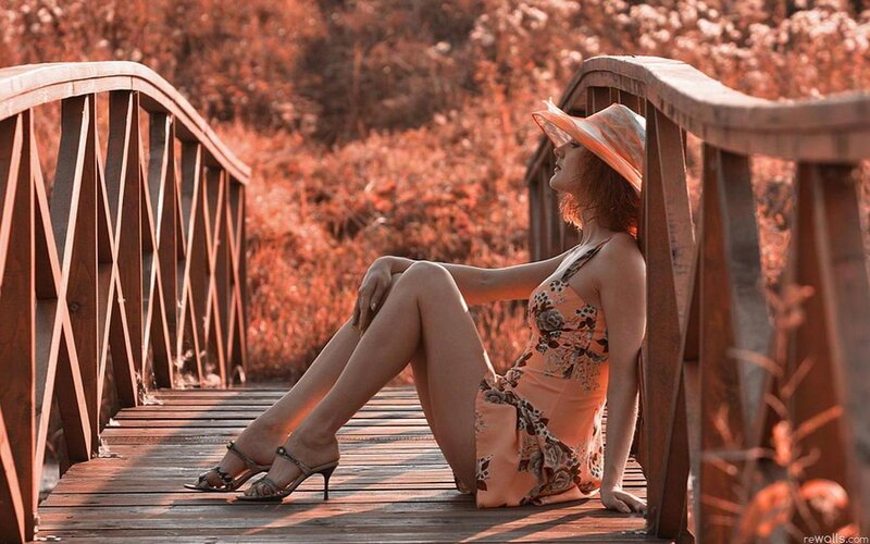 Woman in Floral Dress — Orange, Serene