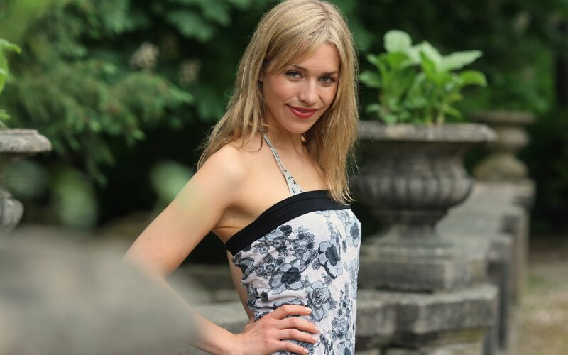 woman in floral dress outdoors