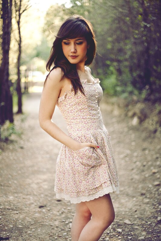 woman in floral dress outdoors