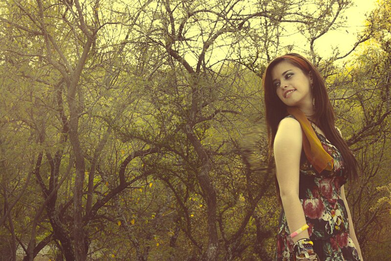 Woman in floral dress outdoors