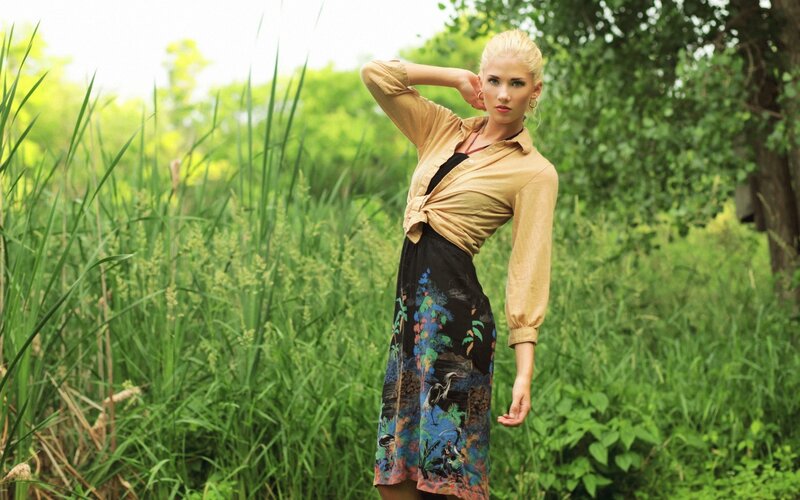 Woman in floral dress outdoors
