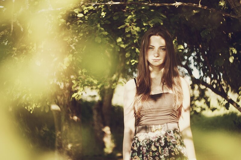 woman in floral dress outdoors