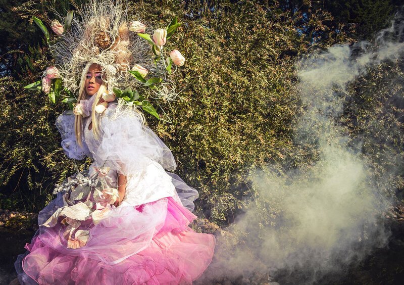 Woman in Floral Dress — Pink, Dramatic, Afternoon