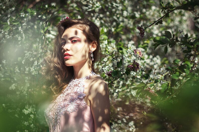 Woman in Floral Dress — Pink, Dramatic, Spring