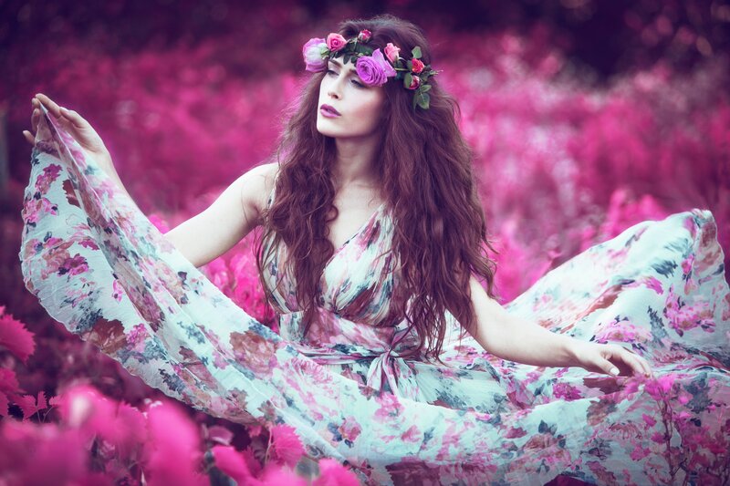 Woman in Floral Dress — Pink, Dreamy, Spring