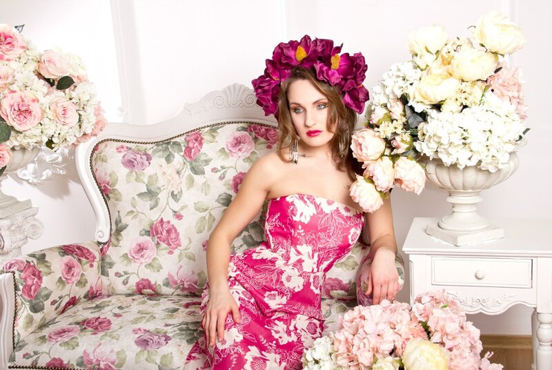Woman in Floral Dress — Pink, Elegant