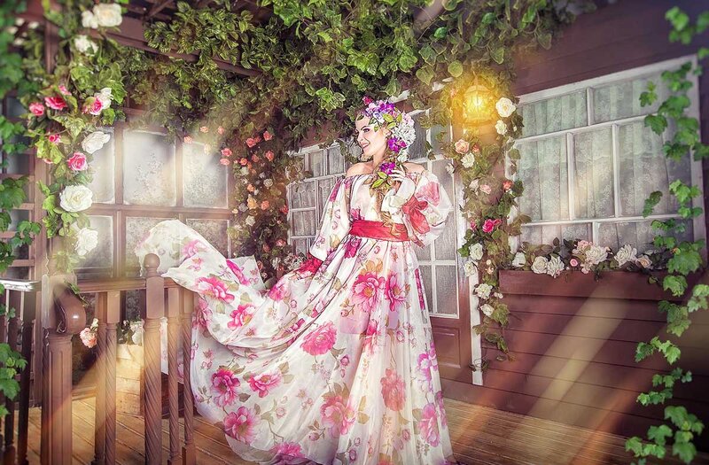 Woman in Floral Dress — Pink, Romantic