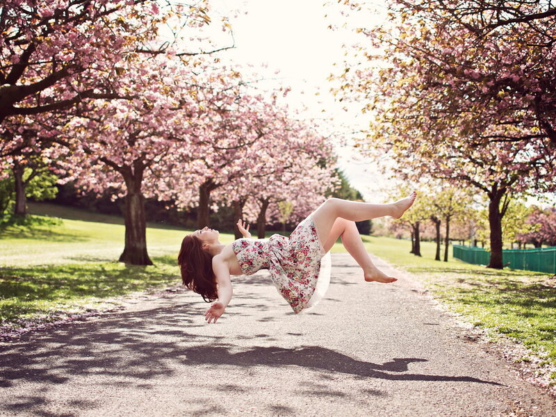 Woman in Floral Dress — Pink, Serene, Spring