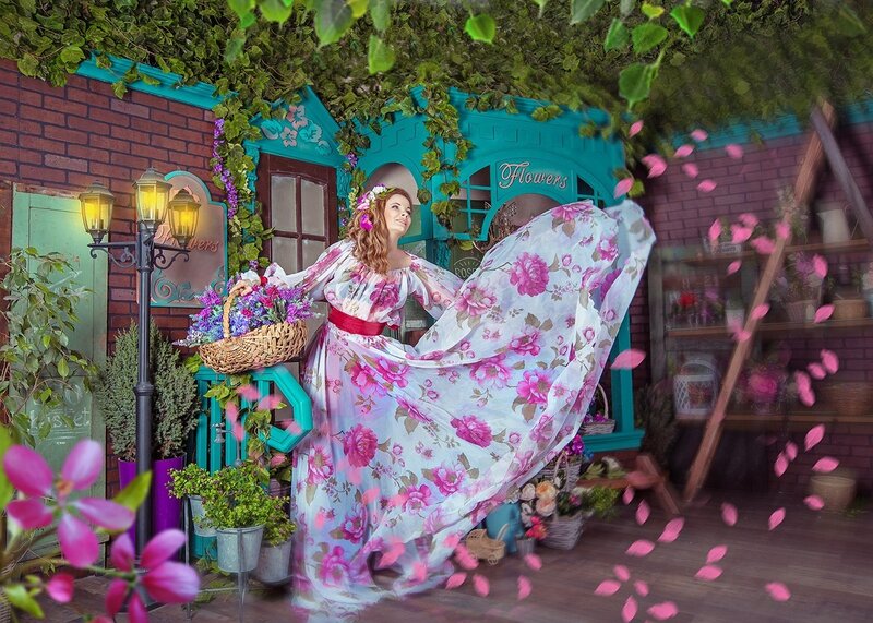 Woman in Floral Dress — Pink, Whimsical