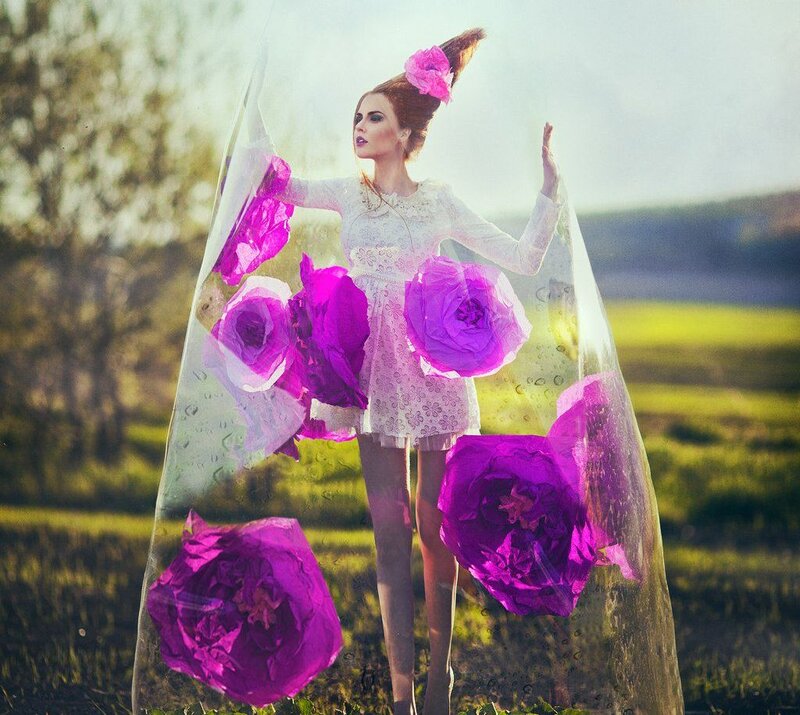 Woman in Floral Dress — Purple, Dreamy, Afternoon