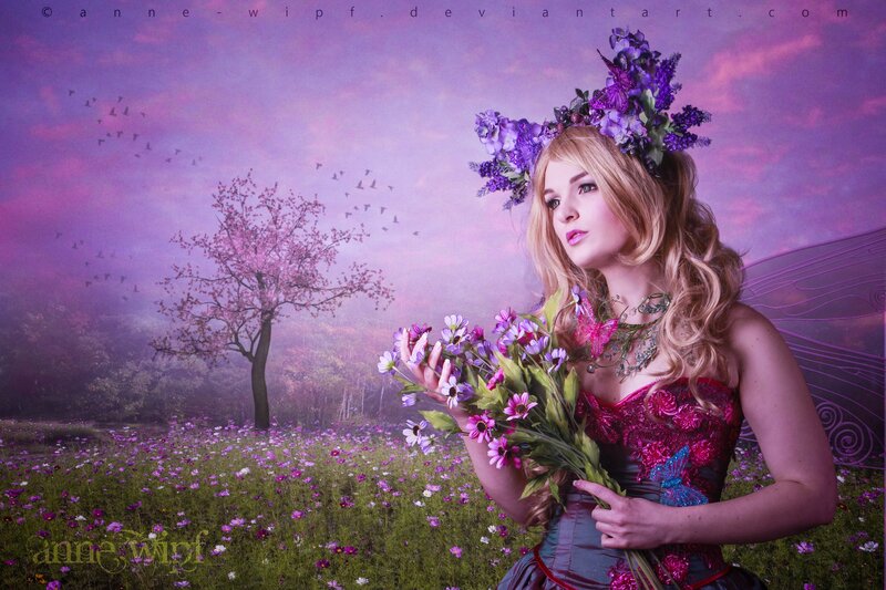 Woman in Floral Dress — Purple, Dreamy, Spring