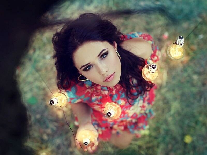 Woman in Floral Dress — Red, Dreamy