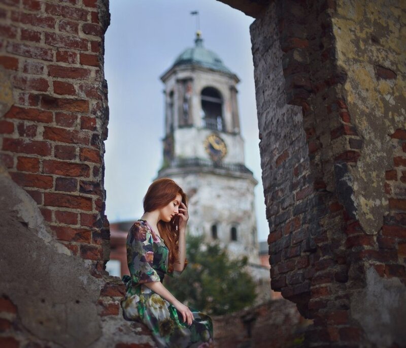 Woman in Floral Dress — Red, Melancholic