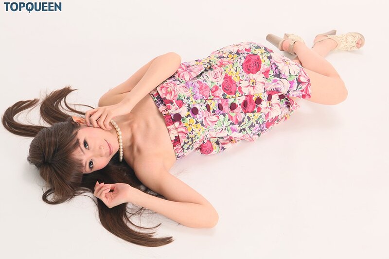 Woman in Floral Dress — White, Calm, Photograph, Pearl Necklace, Sandals