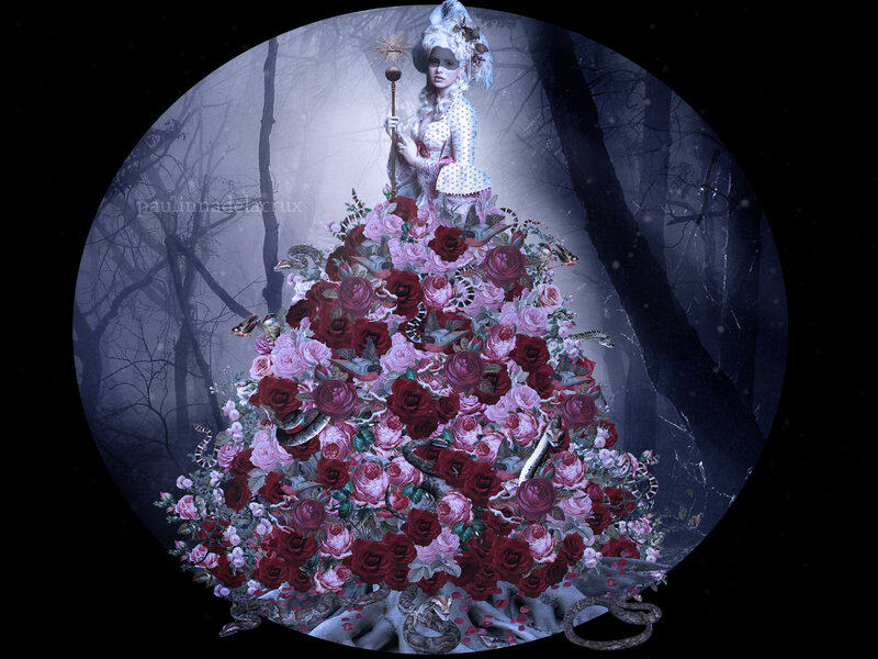 Woman in Floral Dress — White, Dark
