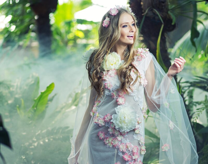 Woman in Floral Dress — White, Ethereal