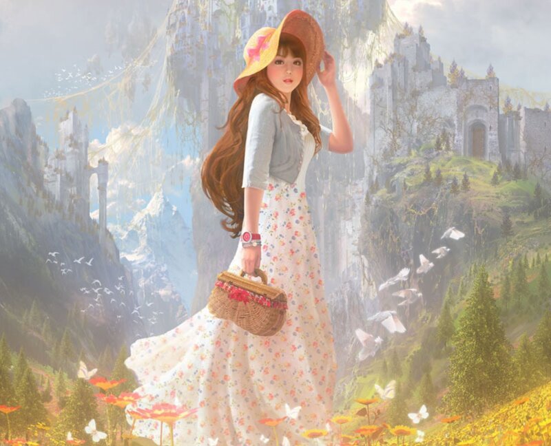 Woman in Floral Dress — White, Serene, Morning