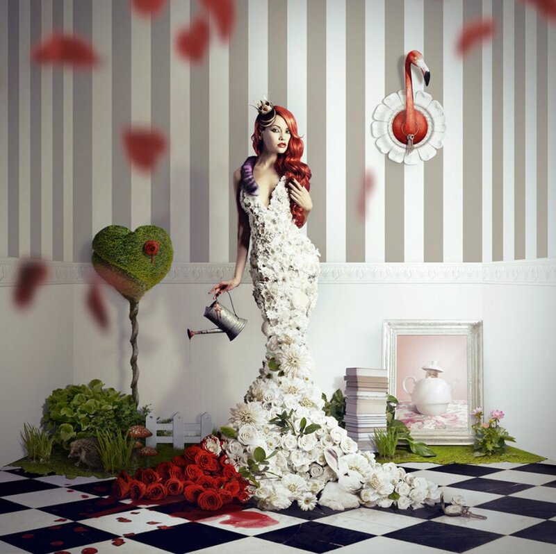 Woman in Floral Dress — White, Surreal