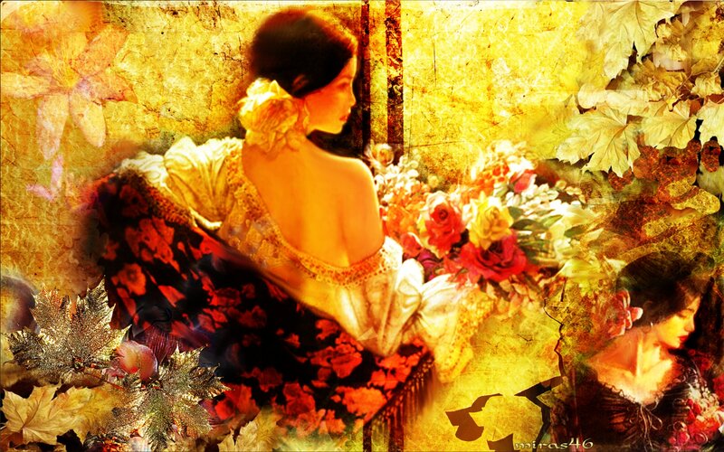 Woman in Floral Dress — Yellow, Dramatic, Autumn