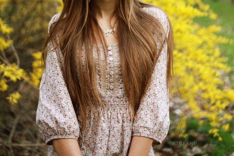 Woman in Floral Dress — Yellow, Serene, Spring