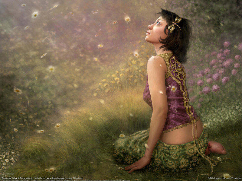 woman in floral field