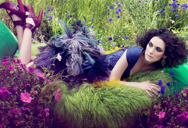 woman in floral field
