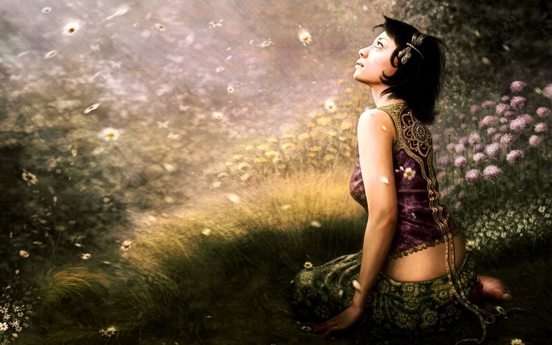 woman in floral field