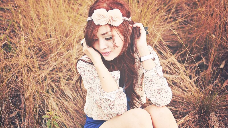 woman in floral field