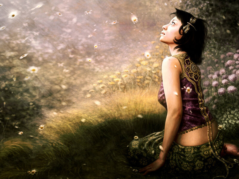Woman in Floral Field — Green