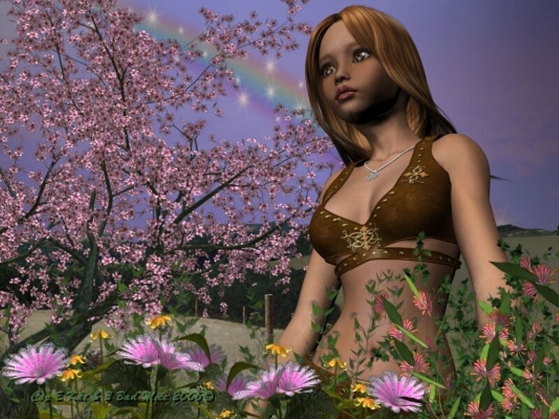 Woman in Floral Field — Pink, Serene