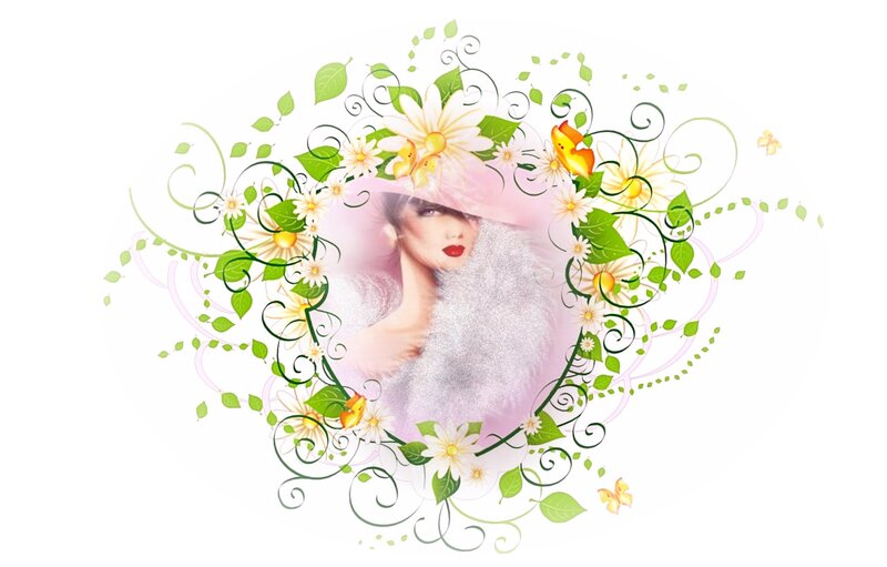 Woman in Floral Frame — White