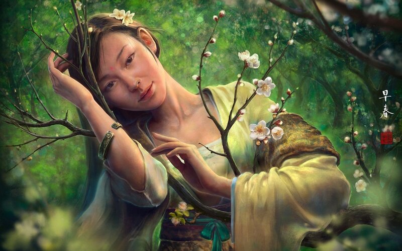 Woman in Floral Garden — Green, Serene, Spring