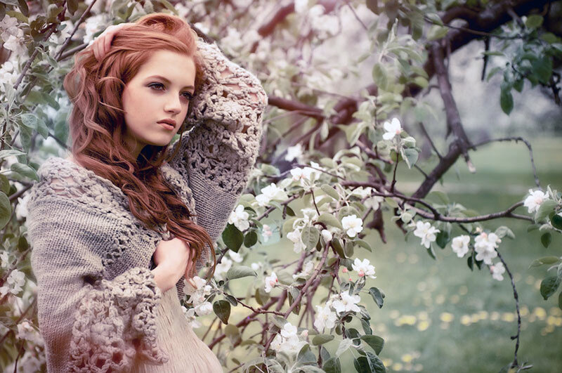 Woman in Floral Garden — White