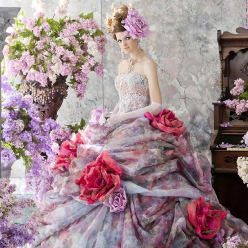 Woman in Floral Gown — Purple, Elegant