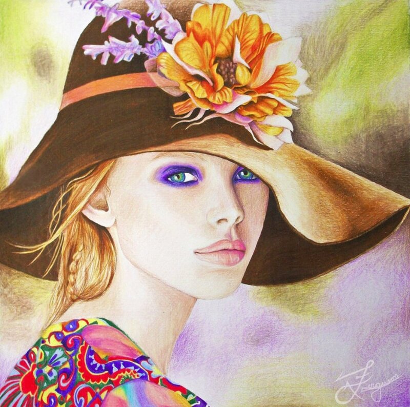 Woman in Floral Hat — Brown