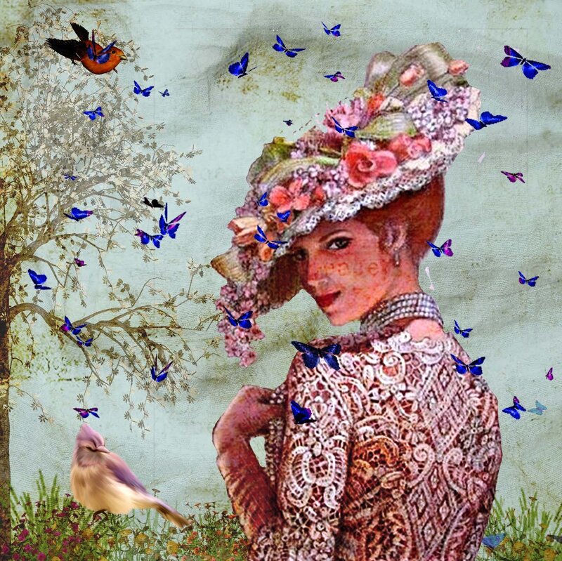Woman in Floral Hat — Pink