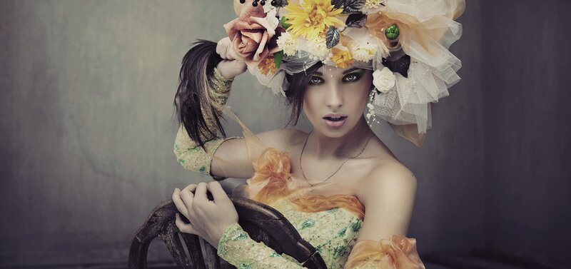 woman in floral hat portrait