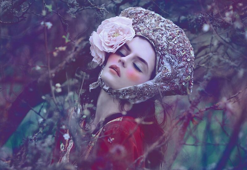 Woman in Floral Headdress — Purple