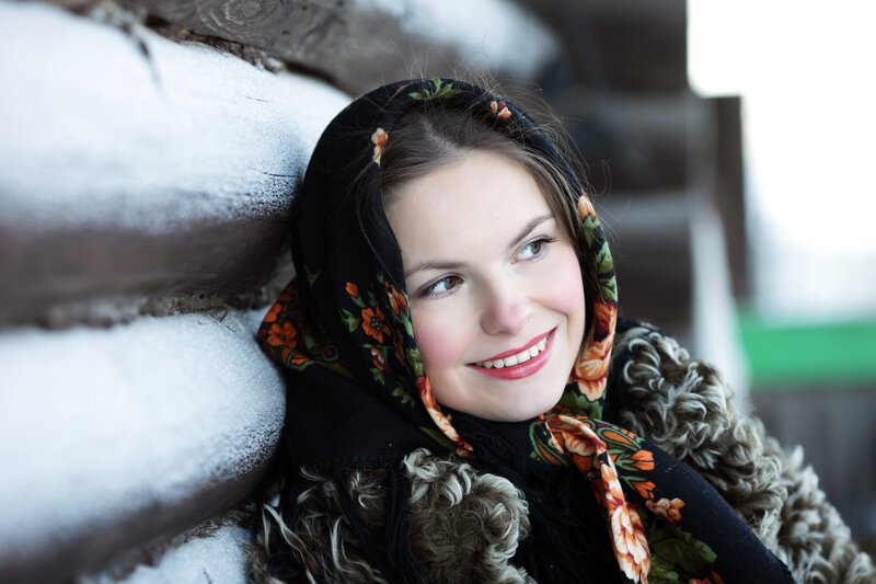 Woman in Floral Headscarf — Black