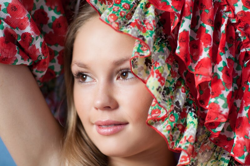 woman in floral headscarf