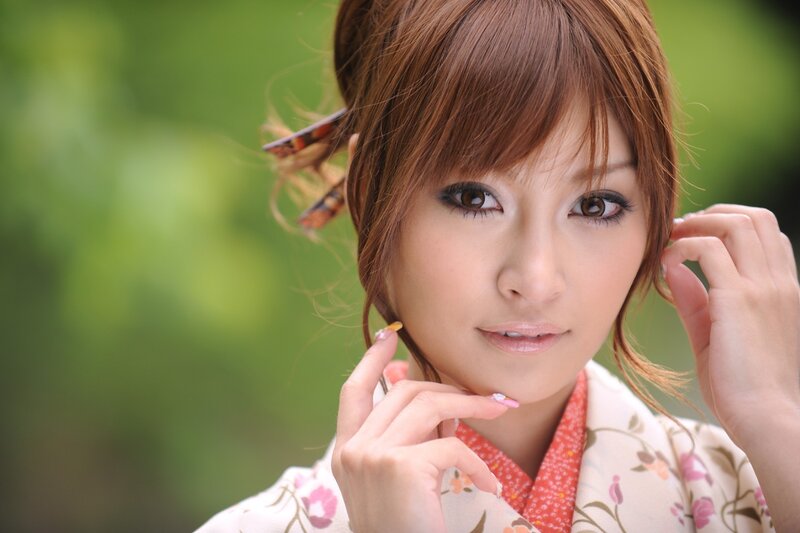 woman in floral kimono