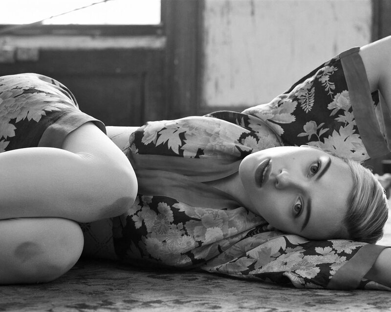 Woman in Floral Kimono — Black, Dramatic, Photograph, Floor, Window