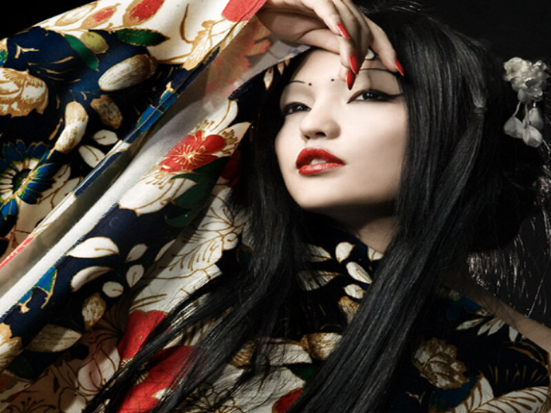 Woman in Floral Kimono — Black, Dramatic