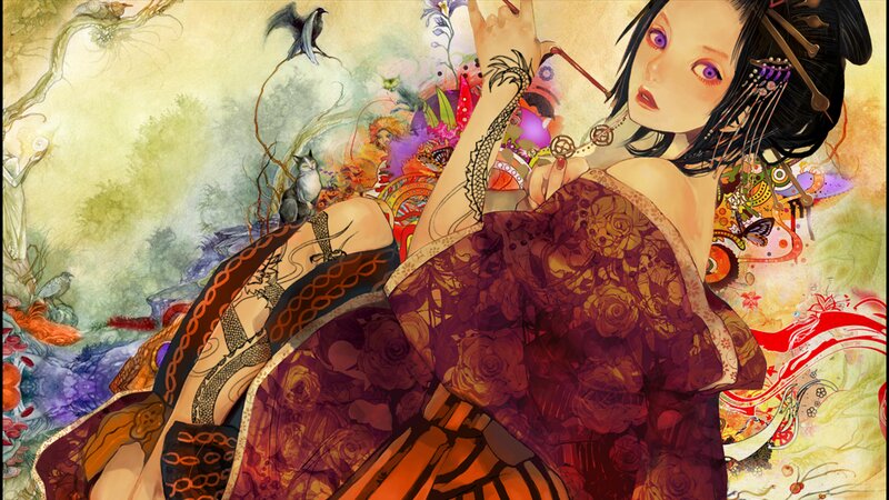 Woman in Floral Kimono — Purple, Dreamy