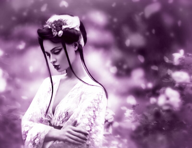 Woman in Floral Kimono — Purple, Serene
