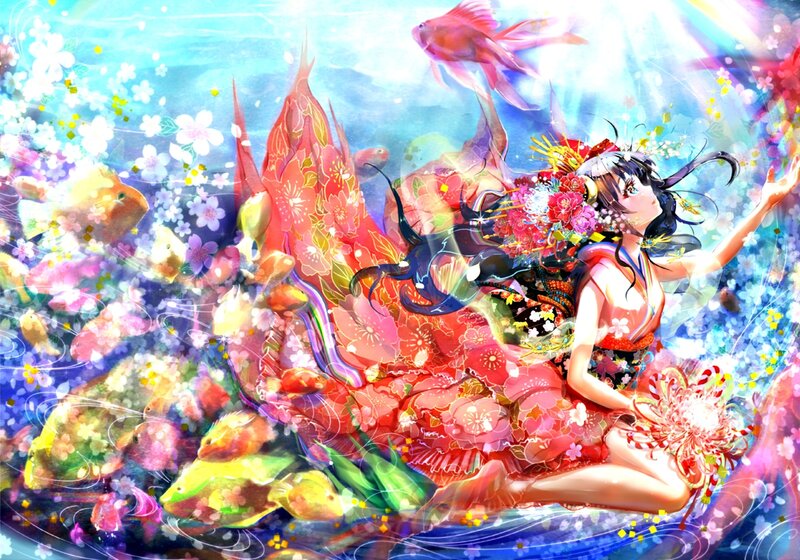 Woman in Floral Kimono — Red