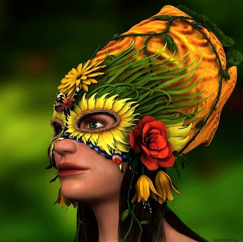 Woman in Floral Mask